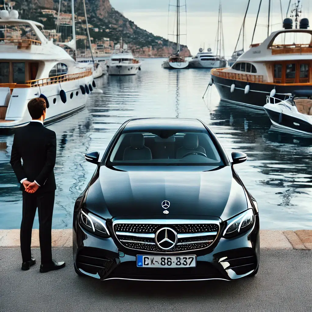 Profitez d’un accueil raffiné au port, avec notre chauffeur prêt à vous conduire dans une Mercedes Classe E, synonyme de confort et d’élégance