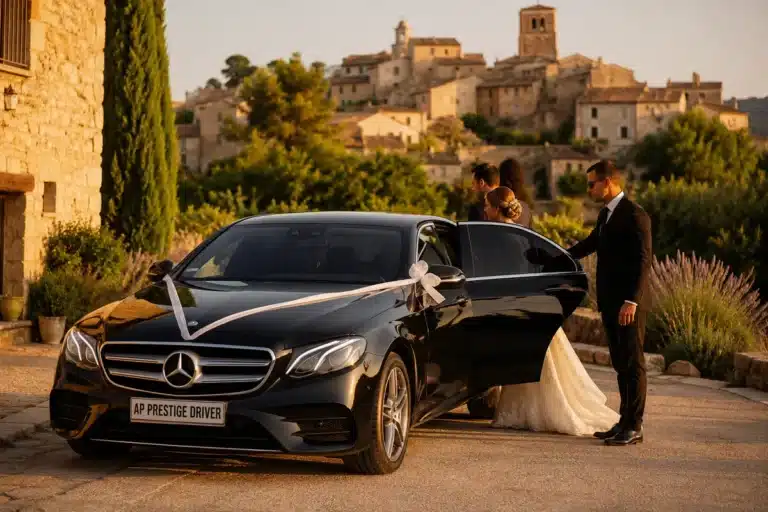 taxi mariage Bormes-les-Mimosas Mercedes Classe E village médiéval