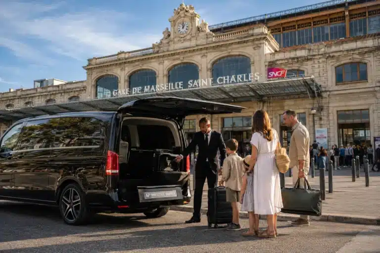 Transfert taxi famille depuis la Gare Marseille Saint-Charles – Mercedes Classe V AP Prestige Driver
