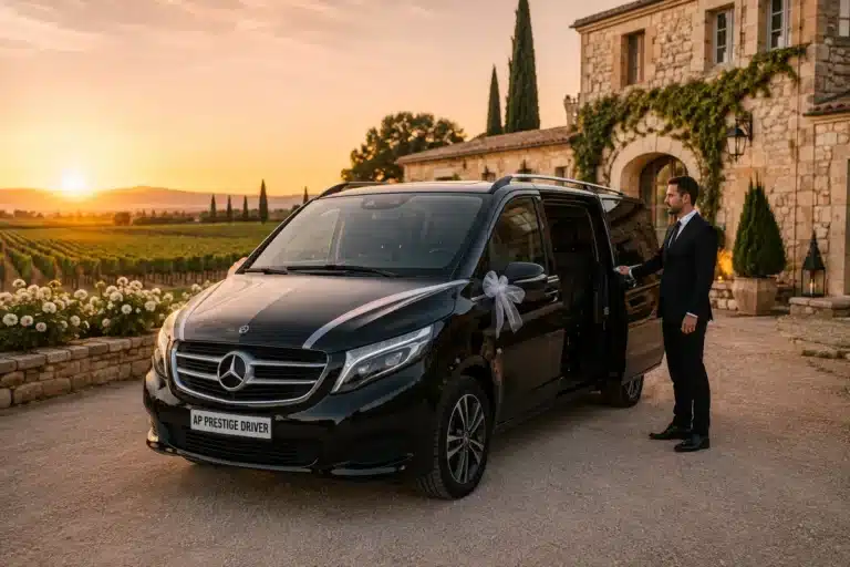 Taxi La Cadière d'Azur : chauffeur mariage devant un domaine viticole Bandol AOC